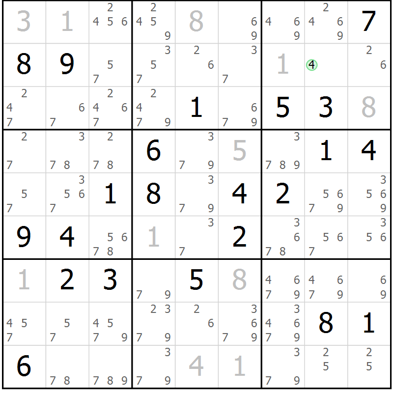 Position des candidats pour la solution de la Gr 25 page 27 du magazine de sudoku SUDOKU EXPERT n° 022