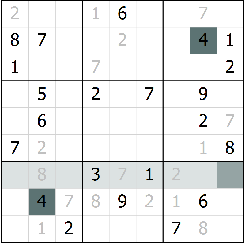 Position des candidats pour la solution de la Gr 26 page 28 du magazine de sudoku SUDOKU EXPERT n° 022