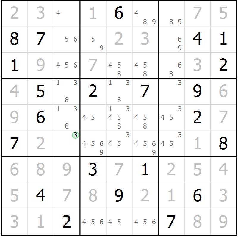 Position des candidats pour la solution de la Gr 26 page 28 du magazine de sudoku SUDOKU EXPERT n° 022