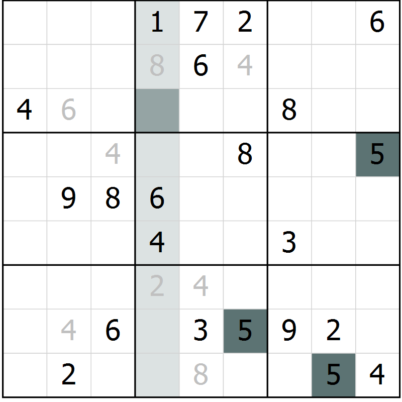 Position des candidats pour la solution de la Gr 27 page 29 du magazine de sudoku SUDOKU EXPERT n° 022