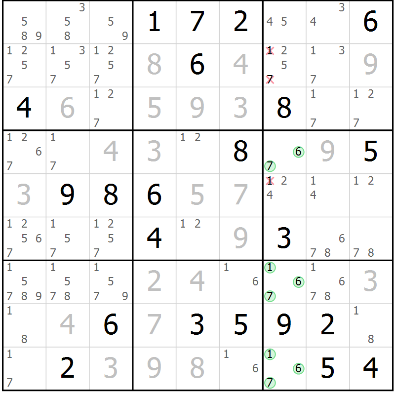 Position des candidats pour la solution de la Gr 27 page 29 du magazine de sudoku SUDOKU EXPERT n° 022