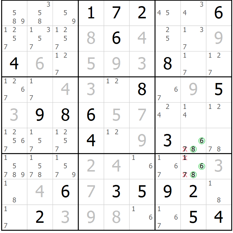 Position des candidats pour la solution de la Gr 27 page 29 du magazine de sudoku SUDOKU EXPERT n° 022