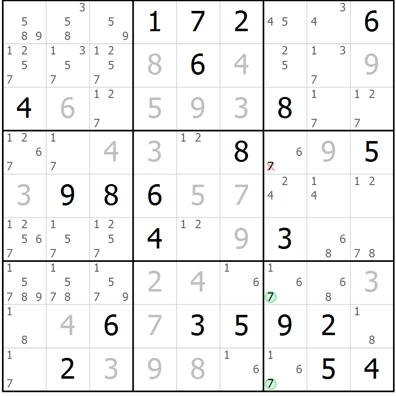 Position des candidats pour la solution de la Gr 27 page 29 du magazine de sudoku SUDOKU EXPERT n° 022