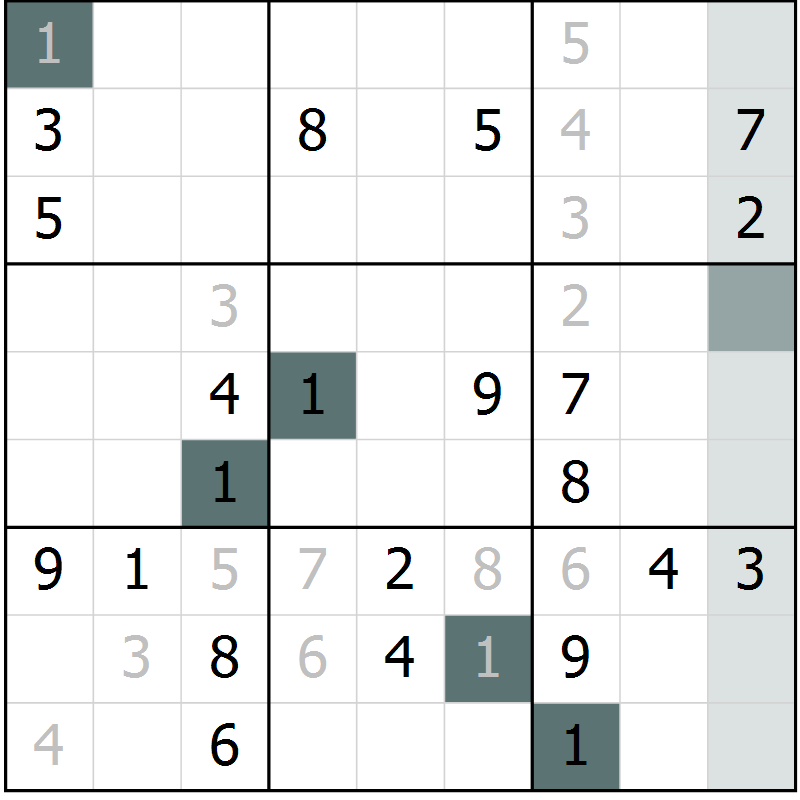 Position des candidats pour la solution de la Gr 28 page 30 du magazine de sudoku SUDOKU EXPERT n° 022