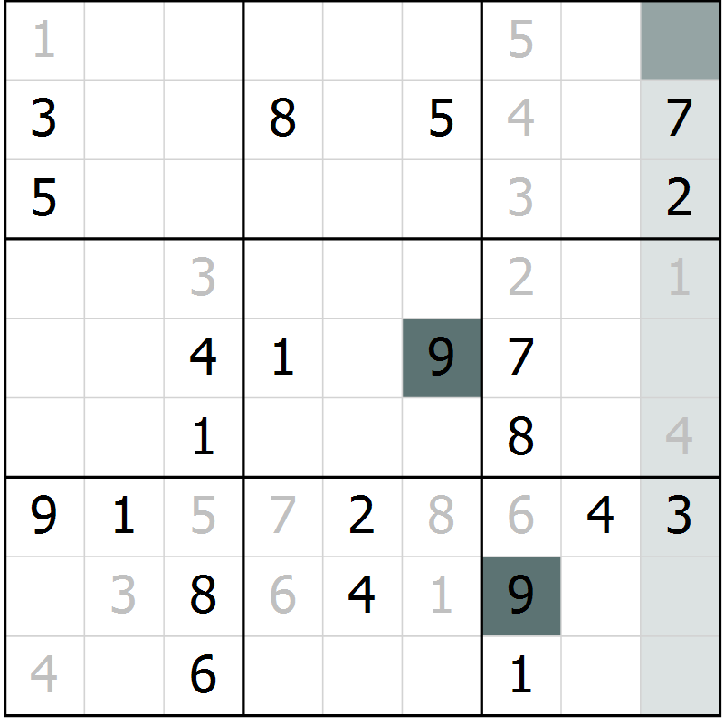 Position des candidats pour la solution de la Gr 28 page 30 du magazine de sudoku SUDOKU EXPERT n° 022