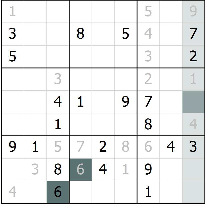 Position des candidats pour la solution de la Gr 28 page 30 du magazine de sudoku SUDOKU EXPERT n° 022