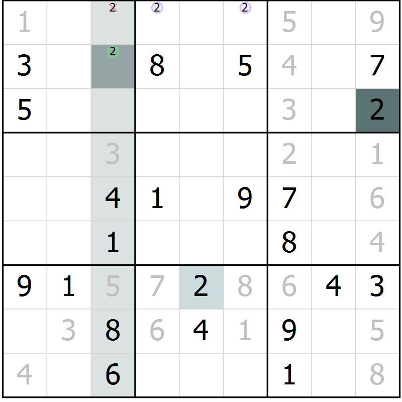 Position des candidats pour la solution de la Gr 28 page 30 du magazine de sudoku SUDOKU EXPERT n° 022