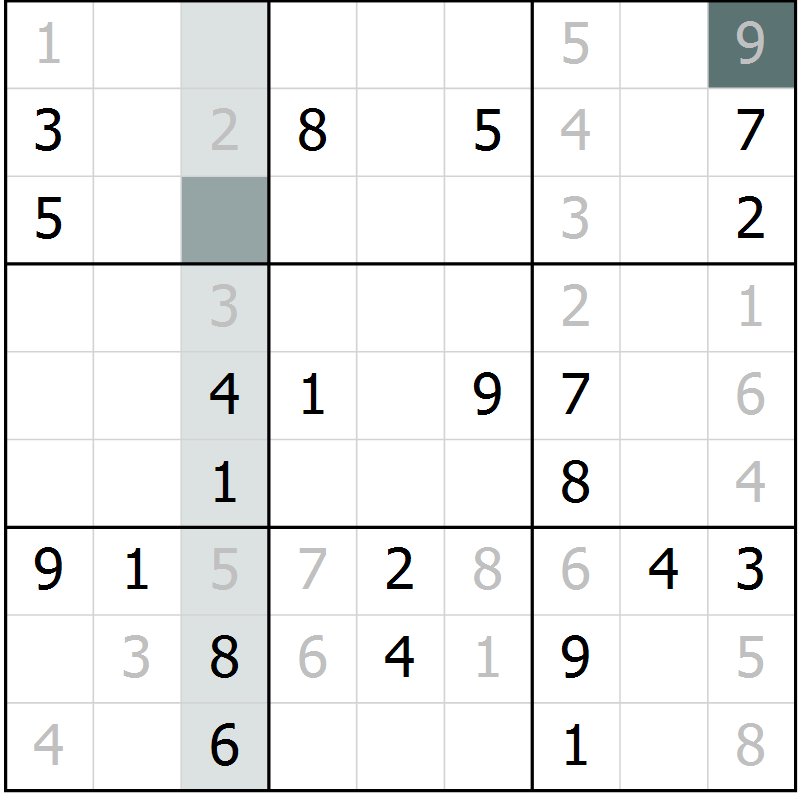 Position des candidats pour la solution de la Gr 28 page 30 du magazine de sudoku SUDOKU EXPERT n° 022
