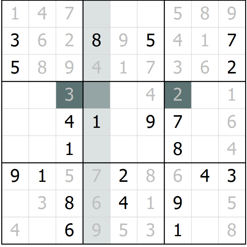 Position des candidats pour la solution de la Gr 28 page 30 du magazine de sudoku SUDOKU EXPERT n° 022