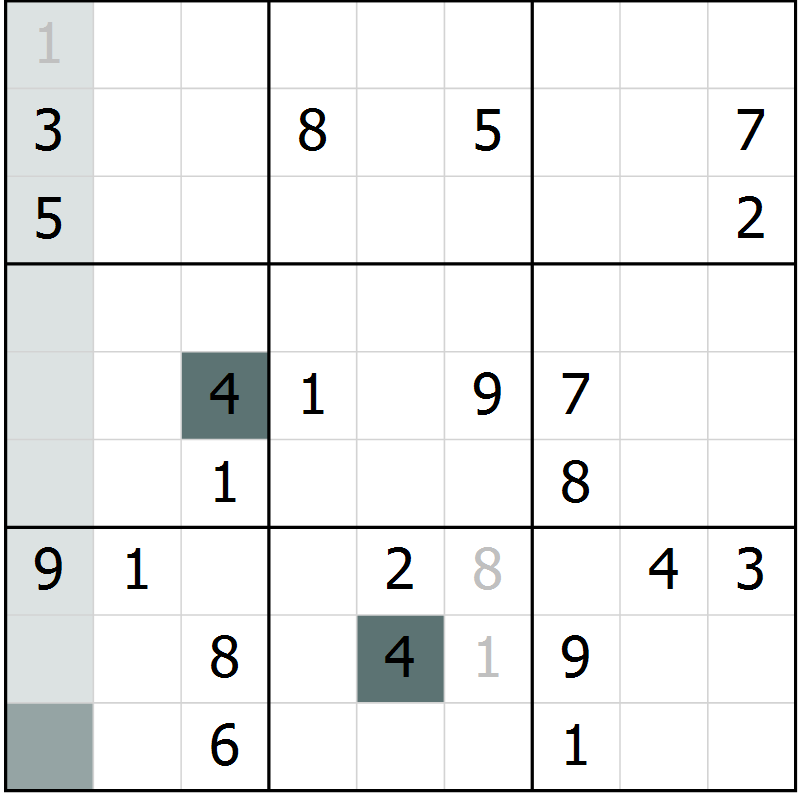 Position des candidats pour la solution de la Gr 28 page 30 du magazine de sudoku SUDOKU EXPERT n° 022