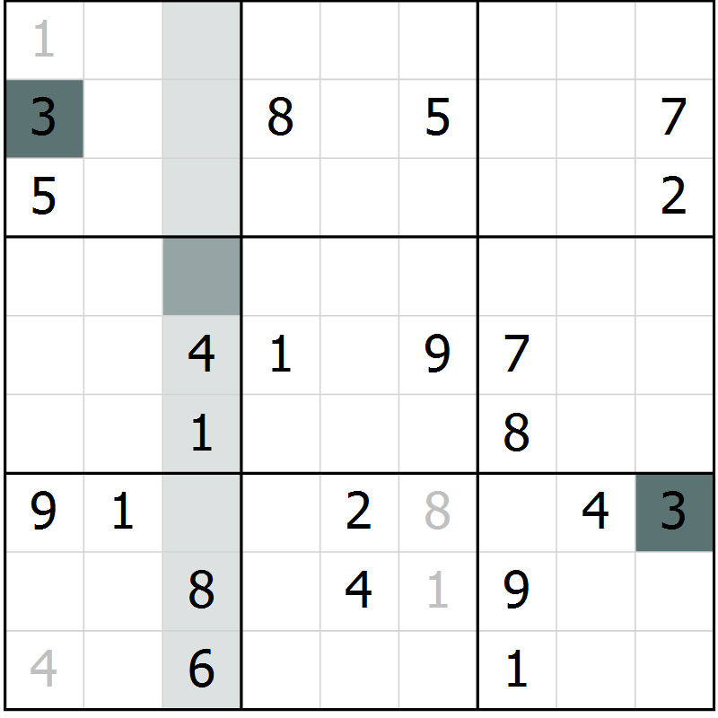 Position des candidats pour la solution de la Gr 28 page 30 du magazine de sudoku SUDOKU EXPERT n° 022