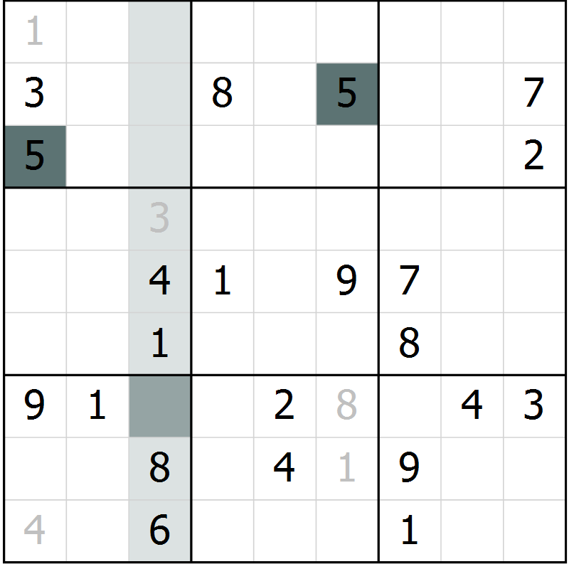 Position des candidats pour la solution de la Gr 28 page 30 du magazine de sudoku SUDOKU EXPERT n° 022