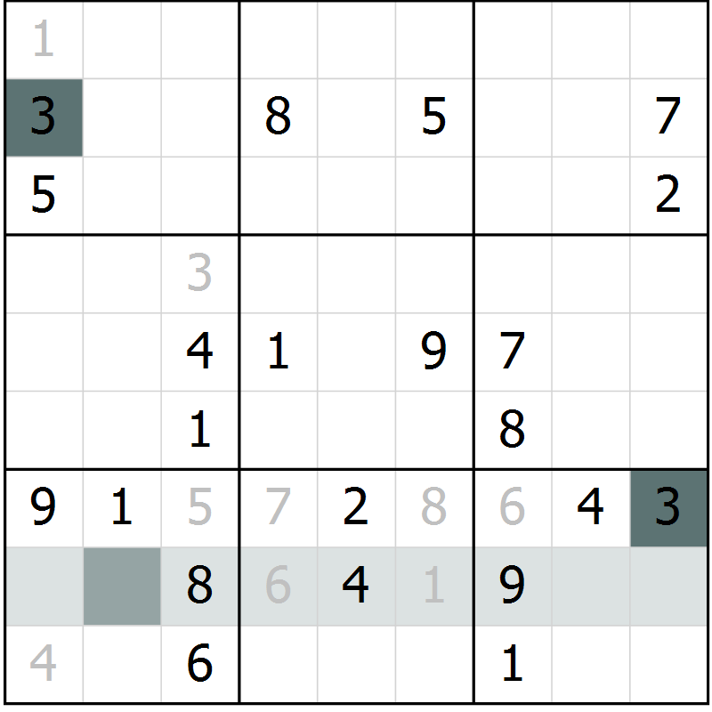 Position des candidats pour la solution de la Gr 28 page 30 du magazine de sudoku SUDOKU EXPERT n° 022