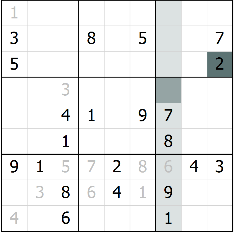 Position des candidats pour la solution de la Gr 28 page 30 du magazine de sudoku SUDOKU EXPERT n° 022