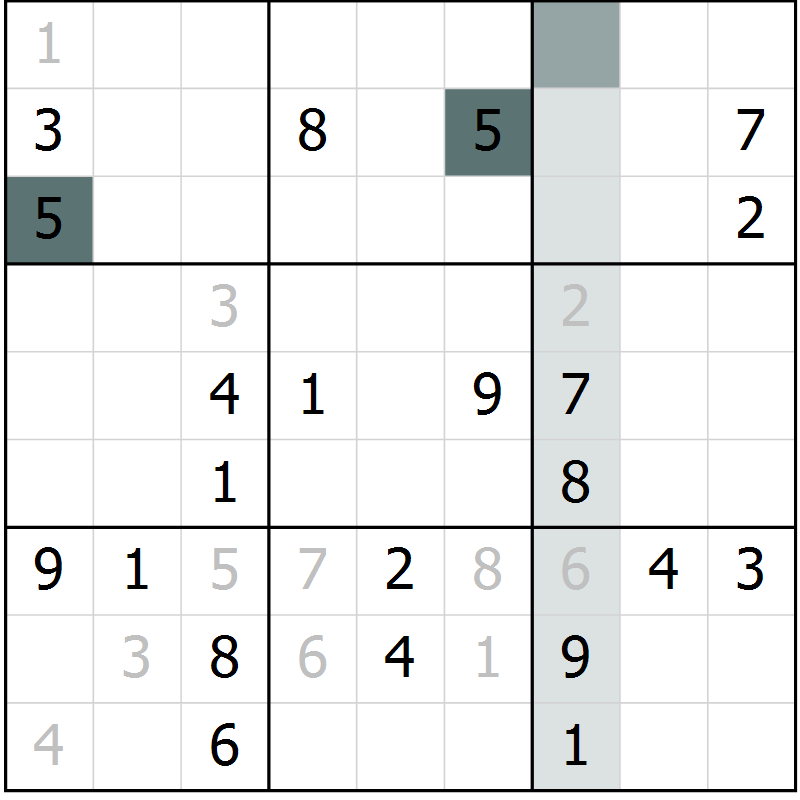 Position des candidats pour la solution de la Gr 28 page 30 du magazine de sudoku SUDOKU EXPERT n° 022