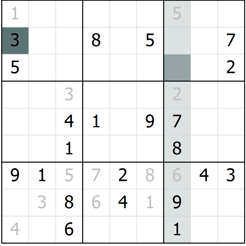 Position des candidats pour la solution de la Gr 28 page 30 du magazine de sudoku SUDOKU EXPERT n° 022