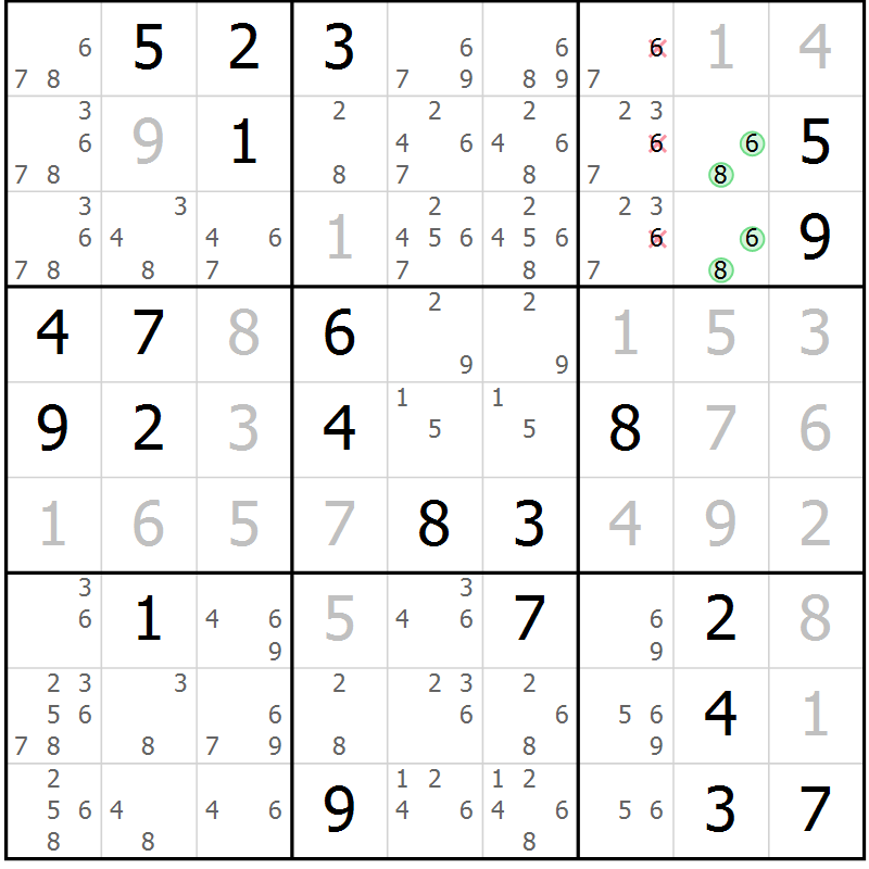 Position des candidats pour la solution de la Gr 29 page 31 du magazine de sudoku SUDOKU EXPERT n° 022