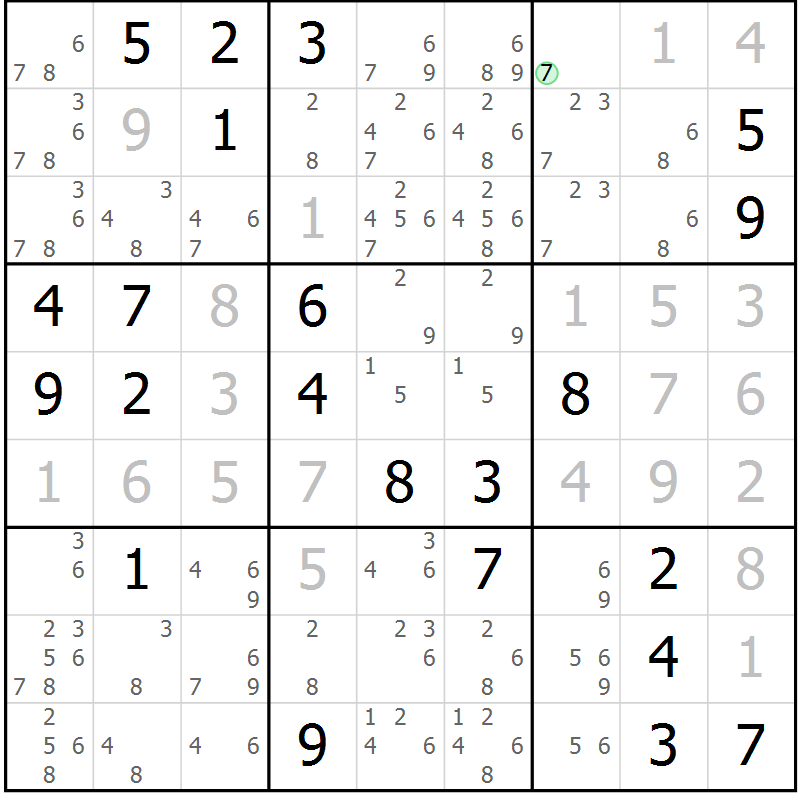 Position des candidats pour la solution de la Gr 29 page 31 du magazine de sudoku SUDOKU EXPERT n° 022