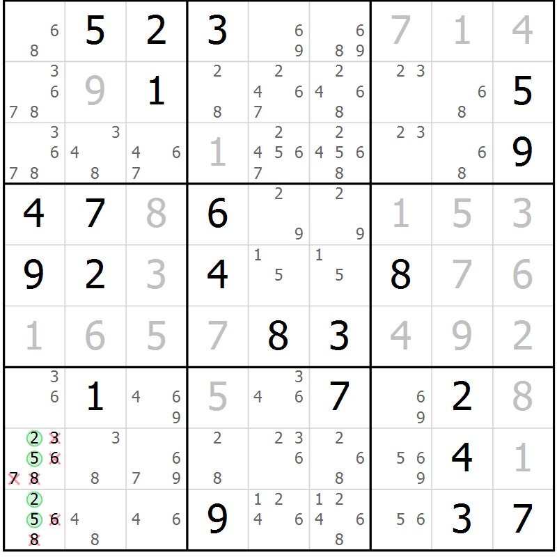 Position des candidats pour la solution de la Gr 29 page 31 du magazine de sudoku SUDOKU EXPERT n° 022