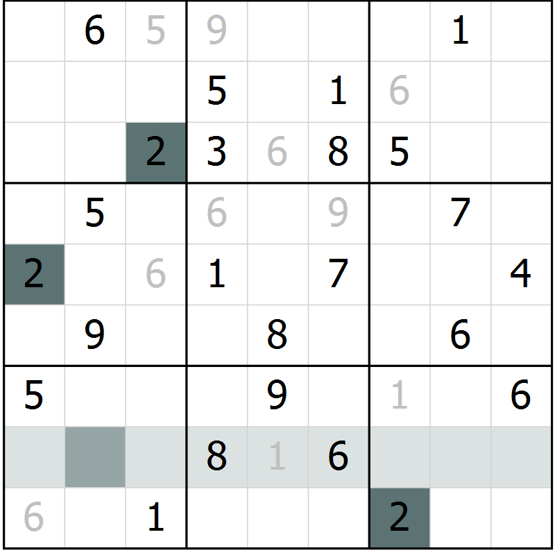 Position des candidats pour la solution de la Gr 3 page 5 du magazine de sudoku SUDOKU EXPERT n° 022