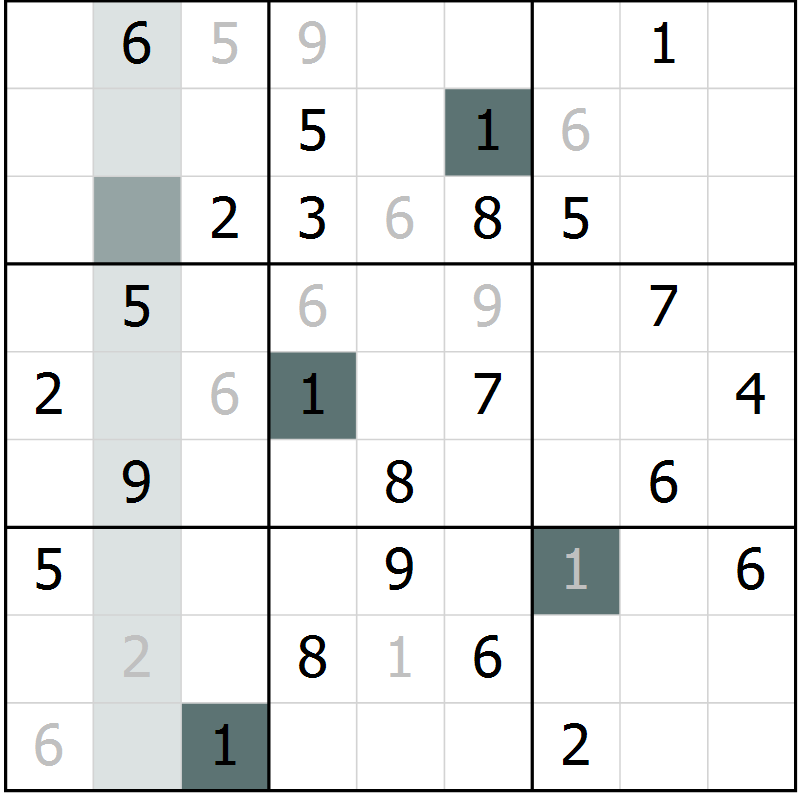 Position des candidats pour la solution de la Gr 3 page 5 du magazine de sudoku SUDOKU EXPERT n° 022