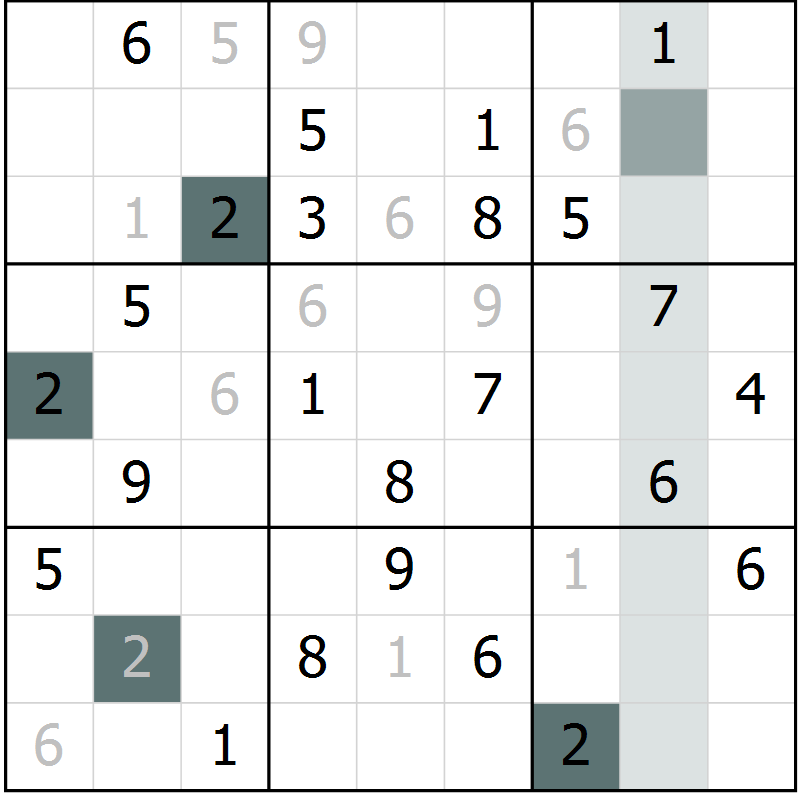 Position des candidats pour la solution de la Gr 3 page 5 du magazine de sudoku SUDOKU EXPERT n° 022