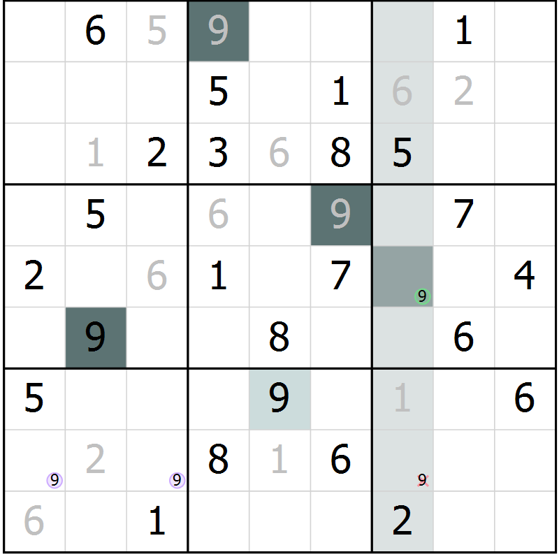 Position des candidats pour la solution de la Gr 3 page 5 du magazine de sudoku SUDOKU EXPERT n° 022