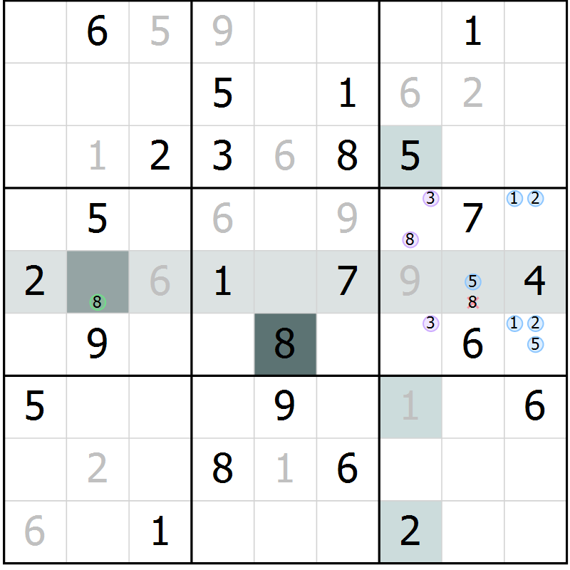 Position des candidats pour la solution de la Gr 3 page 5 du magazine de sudoku SUDOKU EXPERT n° 022