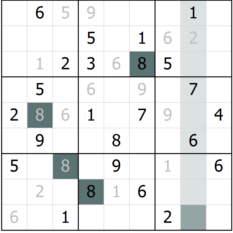 Position des candidats pour la solution de la Gr 3 page 5 du magazine de sudoku SUDOKU EXPERT n° 022