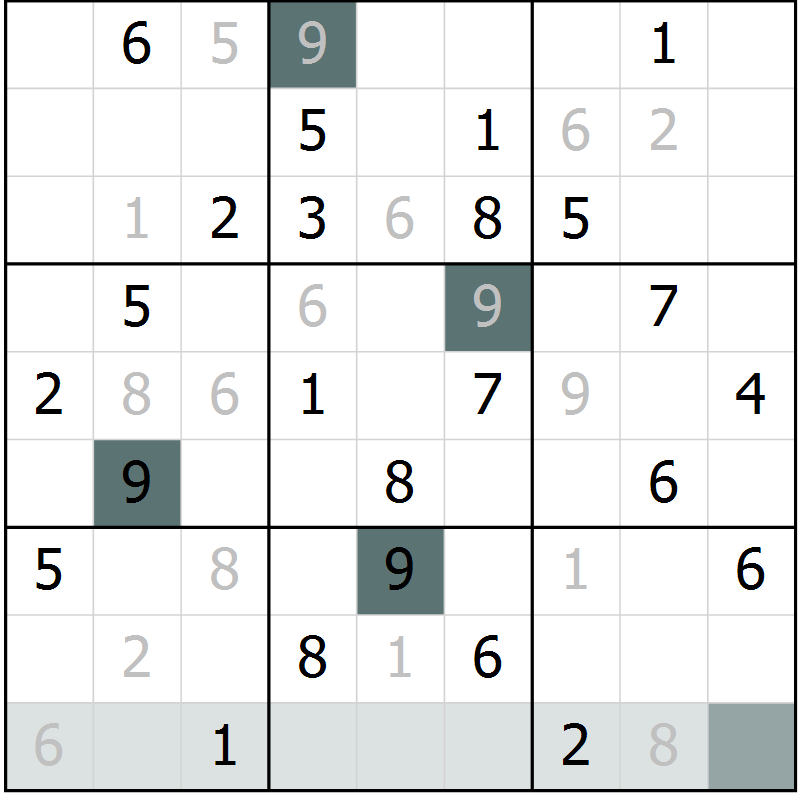 Position des candidats pour la solution de la Gr 3 page 5 du magazine de sudoku SUDOKU EXPERT n° 022