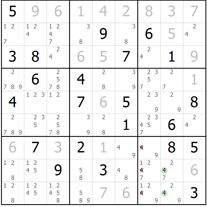 Position des candidats pour la solution de la Gr 30 page 32 du magazine de sudoku SUDOKU EXPERT n° 022
