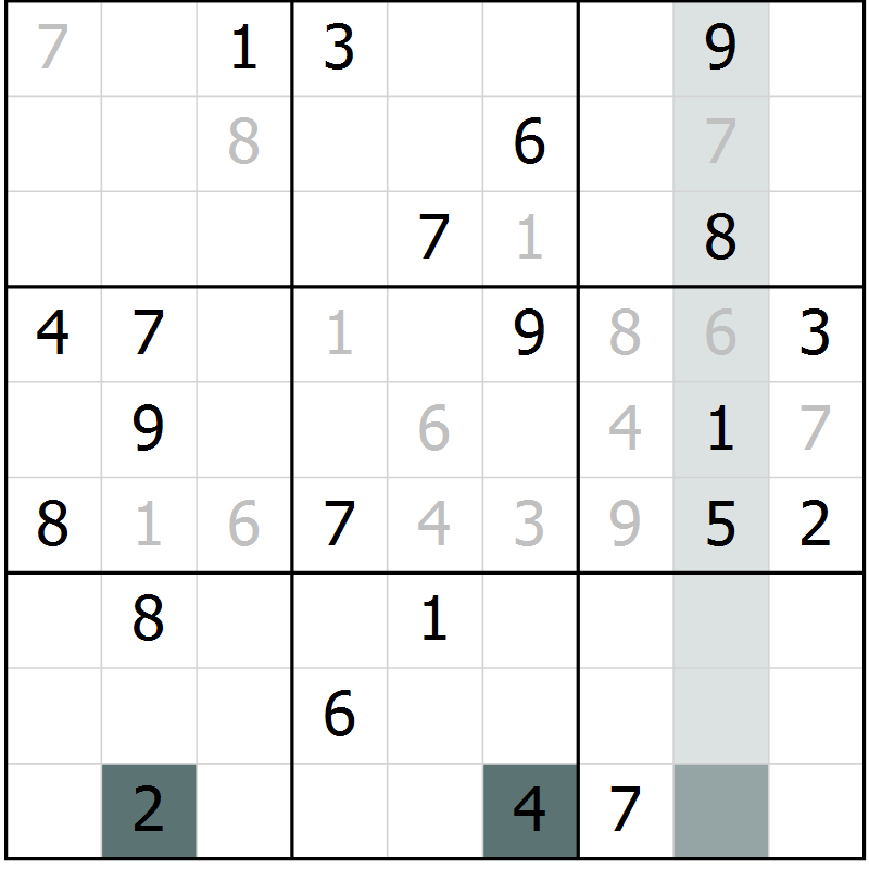 Position des candidats pour la solution de la Gr 31 page 33 du magazine de sudoku SUDOKU EXPERT n° 022