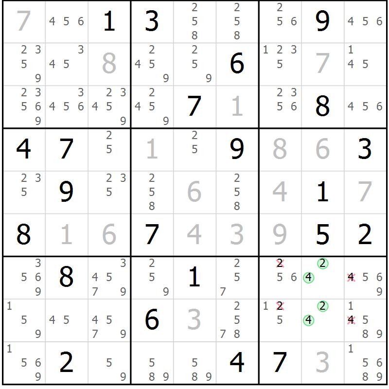 Position des candidats pour la solution de la Gr 31 page 33 du magazine de sudoku SUDOKU EXPERT n° 022