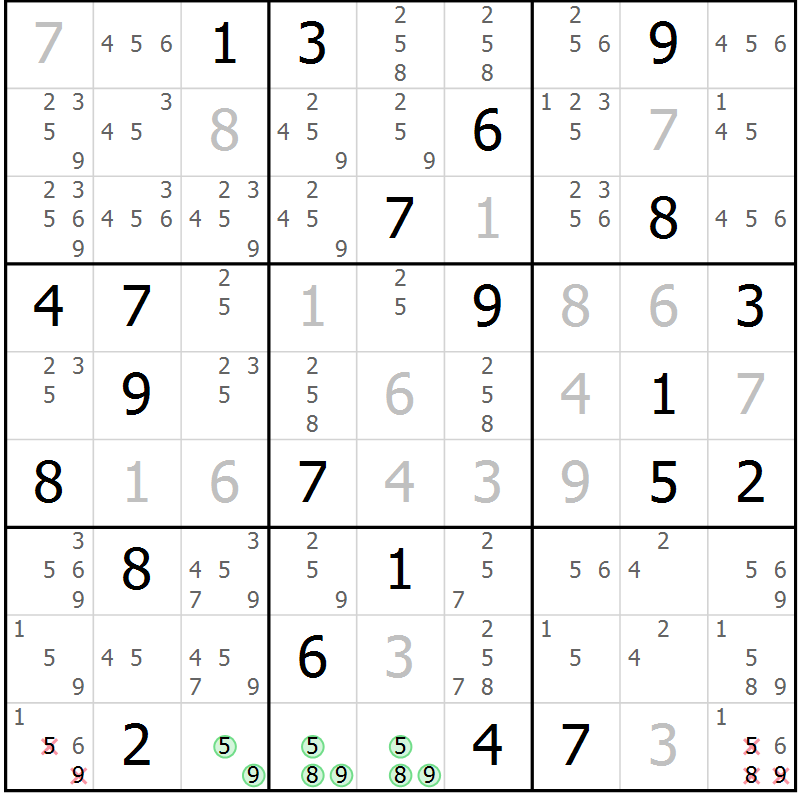 Position des candidats pour la solution de la Gr 31 page 33 du magazine de sudoku SUDOKU EXPERT n° 022