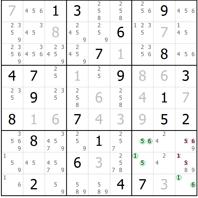 Position des candidats pour la solution de la Gr 31 page 33 du magazine de sudoku SUDOKU EXPERT n° 022