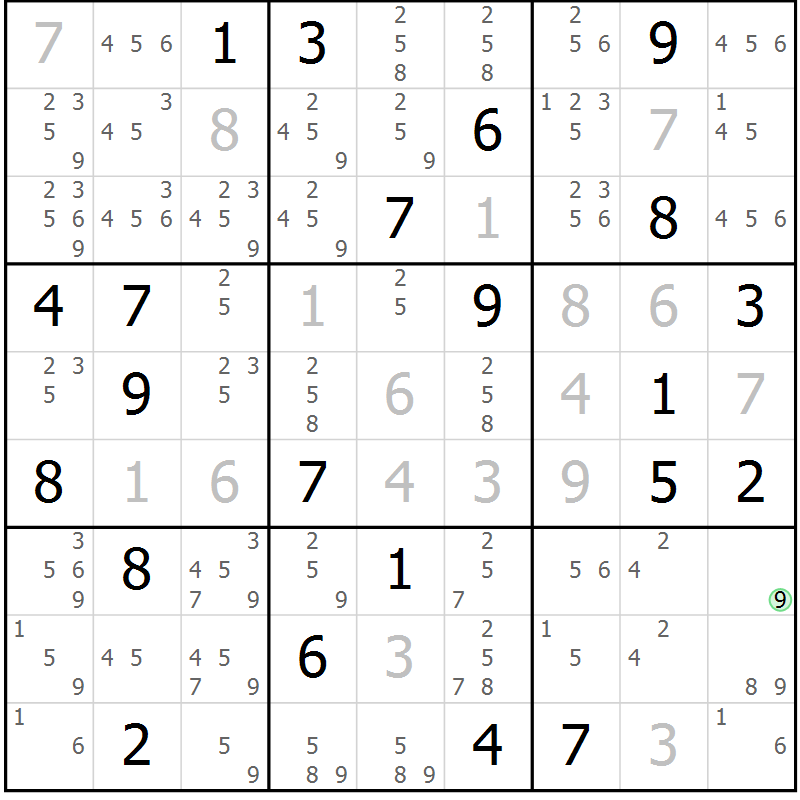Position des candidats pour la solution de la Gr 31 page 33 du magazine de sudoku SUDOKU EXPERT n° 022