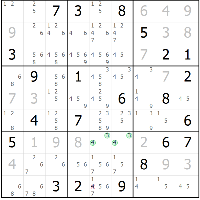 Position des candidats pour la solution de la Gr 33 page 35 du magazine de sudoku SUDOKU EXPERT n° 022