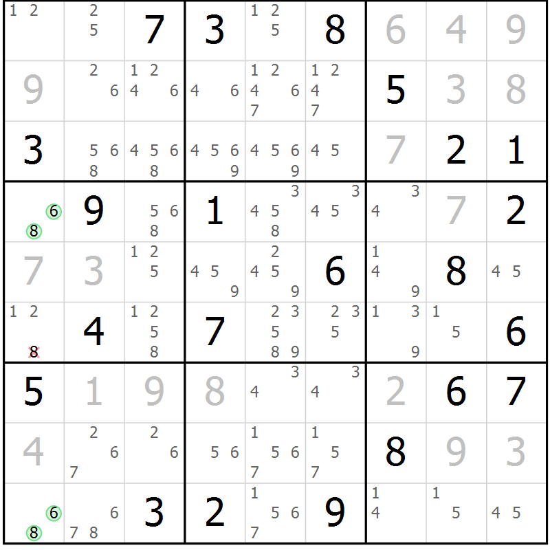 Position des candidats pour la solution de la Gr 33 page 35 du magazine de sudoku SUDOKU EXPERT n° 022