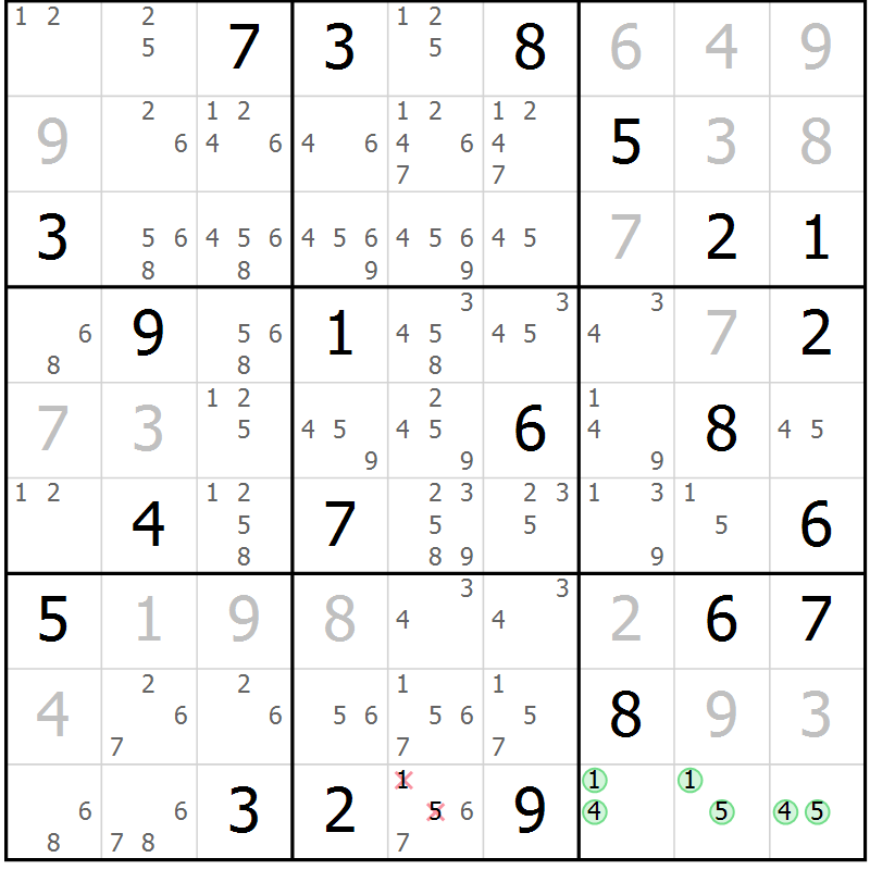 Position des candidats pour la solution de la Gr 33 page 35 du magazine de sudoku SUDOKU EXPERT n° 022