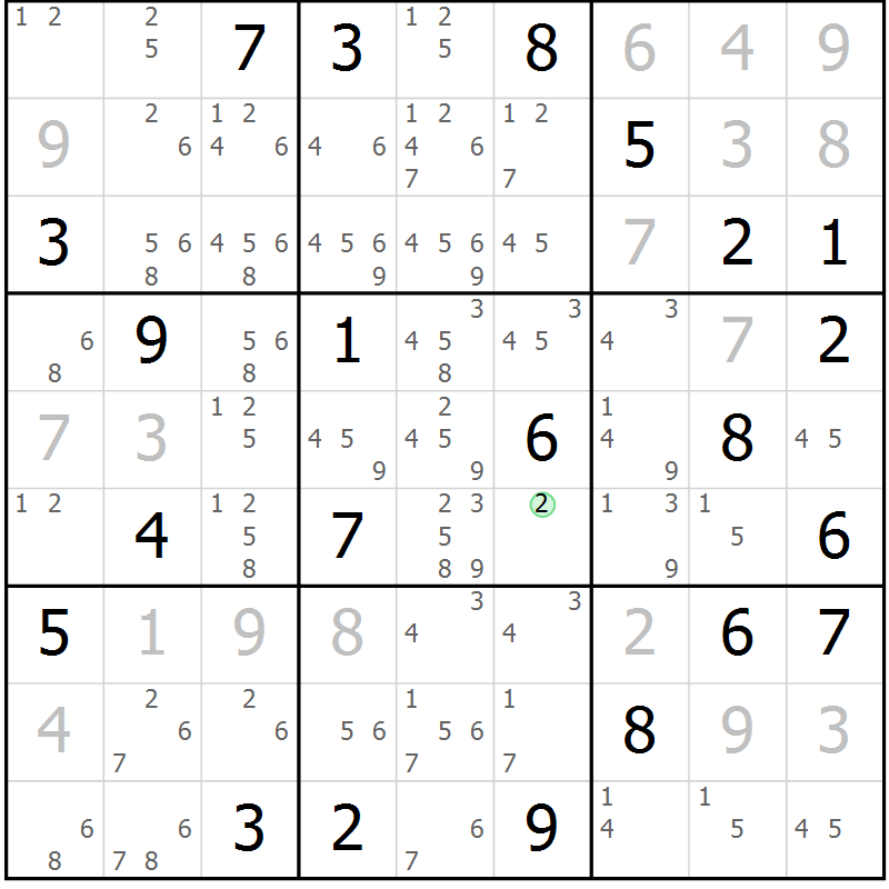 Position des candidats pour la solution de la Gr 33 page 35 du magazine de sudoku SUDOKU EXPERT n° 022