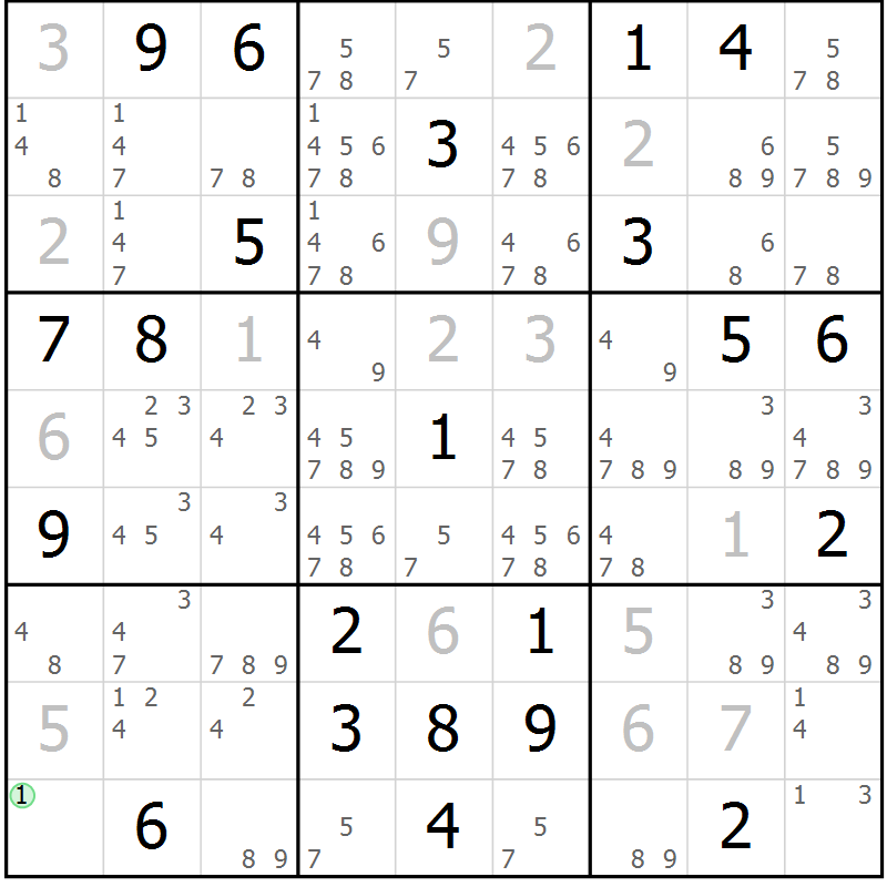 Position des candidats pour la solution de la Gr 34 page 36 du magazine de sudoku SUDOKU EXPERT n° 022