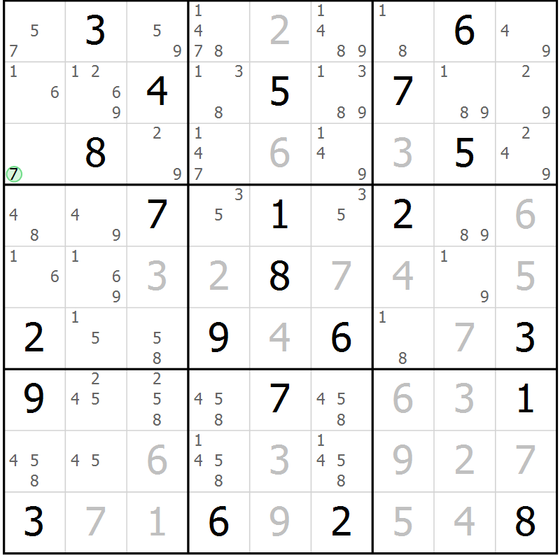 Position des candidats pour la solution de la Gr 36 page 38 du magazine de sudoku SUDOKU EXPERT n° 022