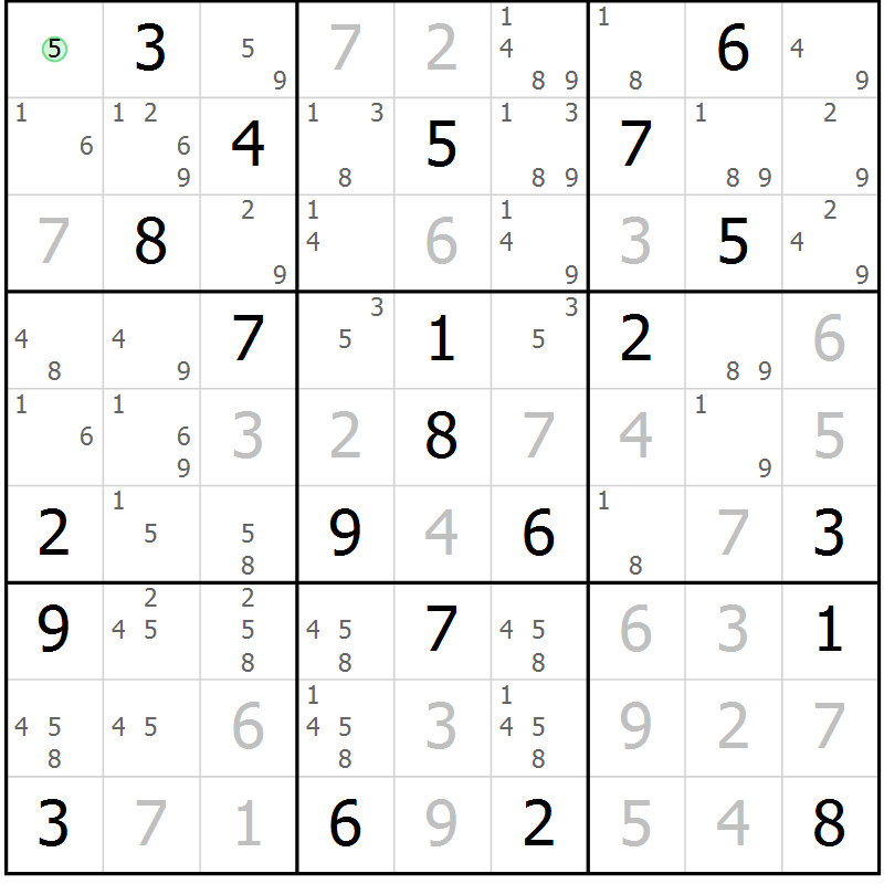 Position des candidats pour la solution de la Gr 36 page 38 du magazine de sudoku SUDOKU EXPERT n° 022