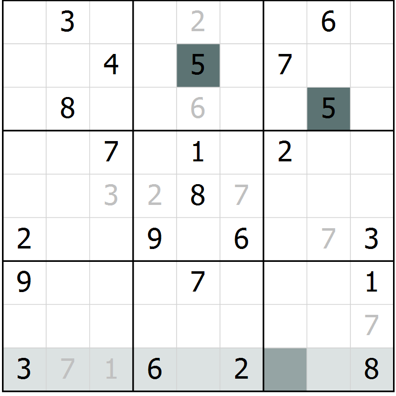 Position des candidats pour la solution de la Gr 36 page 38 du magazine de sudoku SUDOKU EXPERT n° 022