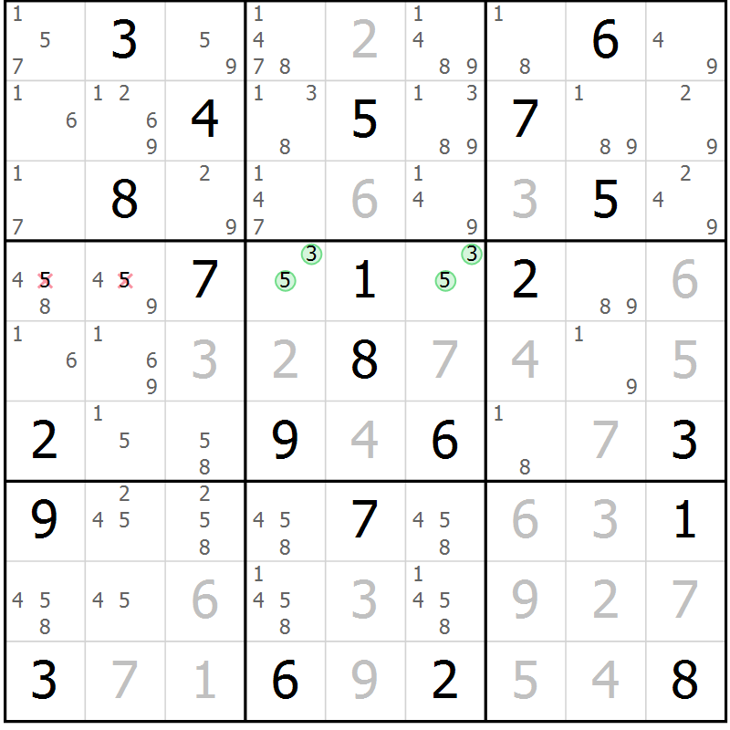 Position des candidats pour la solution de la Gr 36 page 38 du magazine de sudoku SUDOKU EXPERT n° 022
