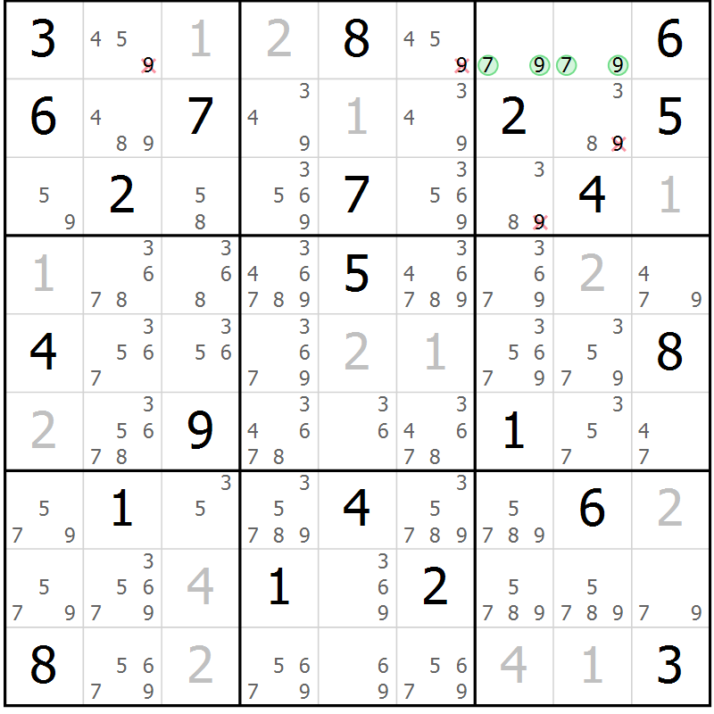Position des candidats pour la solution de la Gr 37 page 39 du magazine de sudoku SUDOKU EXPERT n° 022