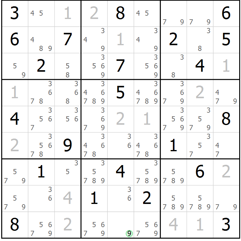 Position des candidats pour la solution de la Gr 37 page 39 du magazine de sudoku SUDOKU EXPERT n° 022
