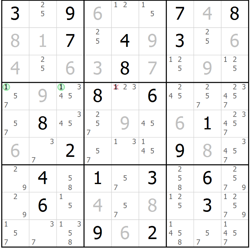 Position des candidats pour la solution de la Gr 38 page 40 du magazine de sudoku SUDOKU EXPERT n° 022