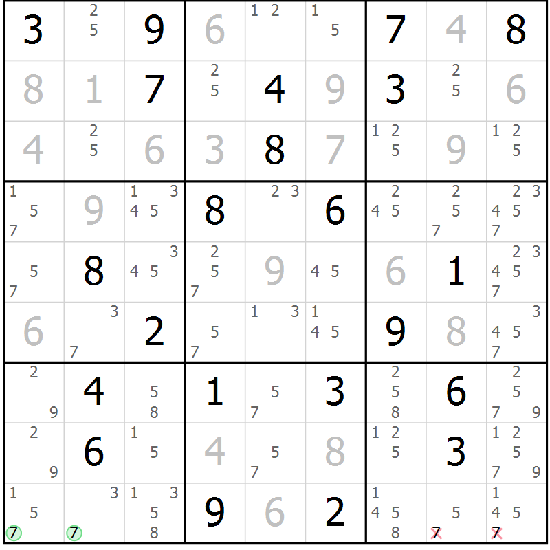 Position des candidats pour la solution de la Gr 38 page 40 du magazine de sudoku SUDOKU EXPERT n° 022