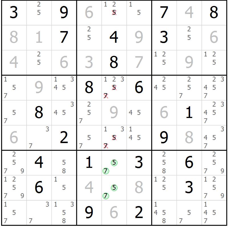 Position des candidats pour la solution de la Gr 38 page 40 du magazine de sudoku SUDOKU EXPERT n° 022
